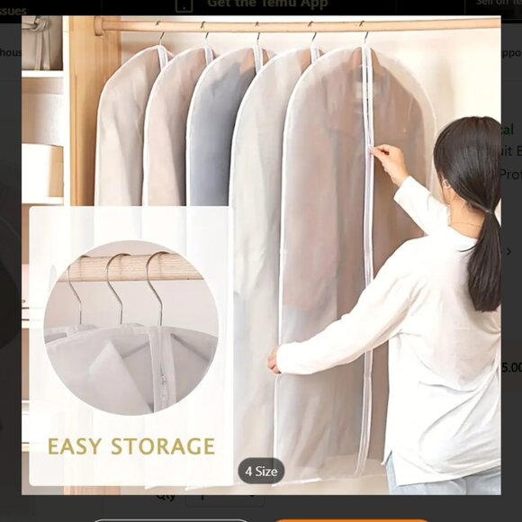 5-piece Waterproof Zippered Garment Bag - Picture 6 of 7